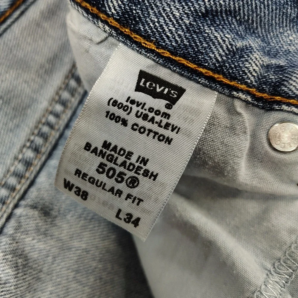 Y2K Levi's 505‎ Regular Fit Jeans Mens 38x34 Light Wash Blue Straight Leg Cotton
